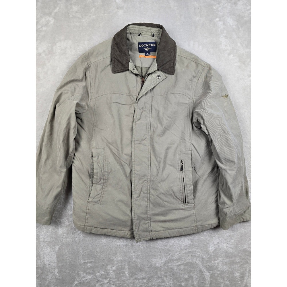 Dockers Jacket Mens Medium Green Stain Defender Quilted Lined Zip